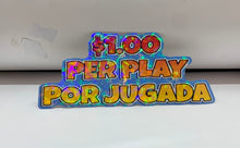 Load image into Gallery viewer, XL HOLOGRAPHIC CRANE .50, $1, $2, $3, $5 TO PLAY Sticker Label Decal Vending Candy Labels Machine