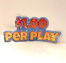 Load image into Gallery viewer, XL HOLOGRAPHIC CRANE .50, $1, $2, $3, $5 TO PLAY Sticker Label Decal Vending Candy Labels Machine Spanish