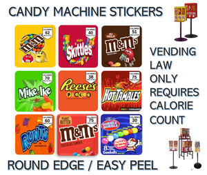 2.5" Candy Vending Labels Sticker SIMPLE NUTRITION INFO EASY PEEL (9 PACK)
