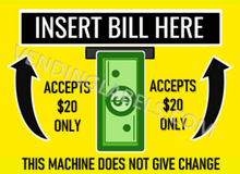 Load image into Gallery viewer, DBA INSERT BILLS CRANE CLAW SODA SNACK Sticker Label for Vending Machines