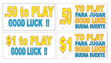 Load image into Gallery viewer, CRANE .50, $1, $2, $3, $5 GOOD LUCK Sticker Label Decal Vending Candy Labels Machine Spanish