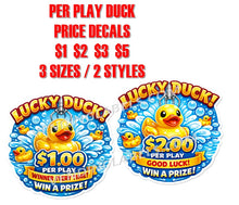 Load image into Gallery viewer, Two 'Lucky Duck' price decals with pricing information on a white background.
