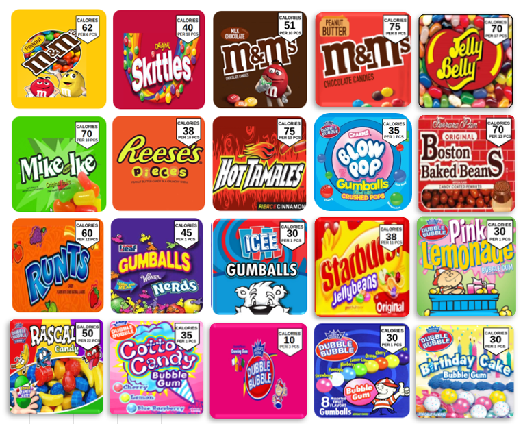 2.5 Candy Vending Labels Sticker SIMPLE NUTRITION INFO EASY PEEL