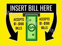 Load image into Gallery viewer, INSERT BILLS CRANE CLAW SODA SNACK Sticker Label for Vending Machines decal