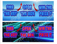 Load image into Gallery viewer, CRANE / CLAW FIND THE KEY PRIZE BOX Sticker Label Decal for Vending Candy Crane Machine 2 Sizes