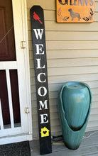 Load image into Gallery viewer, wood Handmade locally porch deck sign leaner welcome cardinal home
