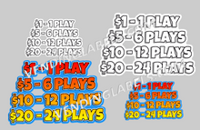 Load image into Gallery viewer, CRANE CLAW Bonus Multi Play Price Sticker Label Die Cut pick your size