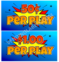 Load image into Gallery viewer, CRANE .50, $1, $2, $3, $5 TO PLAY Sticker Label Decal Vending Candy Labels Machine Comic