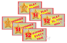 Load image into Gallery viewer, PLAY UNTIL WIN Sticker WINNER EVERY TIME Price Vending Crane Claw Machines