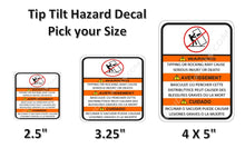 Load image into Gallery viewer, Warning Tip Tilt or Rock Stickers for Vending Candy Labels Crane Claw Machines full spanish