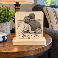 Load image into Gallery viewer, Photo Custom Sketch on wood handmade plaque sign for pet wedding shower gift birthday