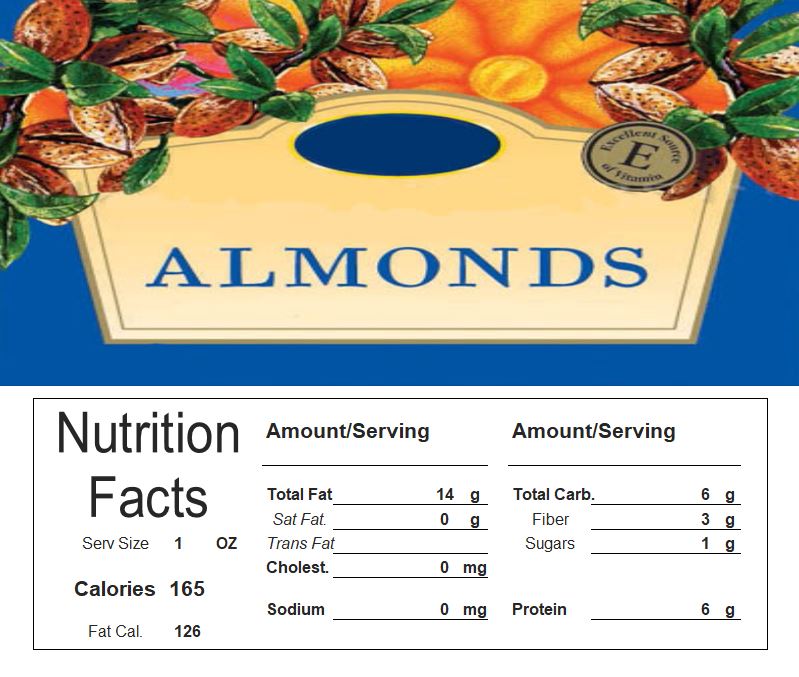 Almonds Vending Machine Candy Label Sticker With NUTRITION size
