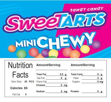 Vending Machine Candy Label Sticker With NUTRITION