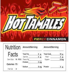 Hot Tamales Vending Machine Candy Label Sticker With NUTRITION 