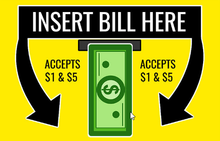 Load image into Gallery viewer, INSERT BILLS CRANE / CLAW Sticker Label for Vending Crane Machines Mars