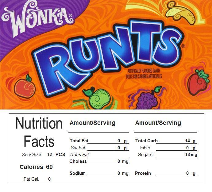 Runts Vending Machine Candy Label Sticker With Nutrition Size Vending