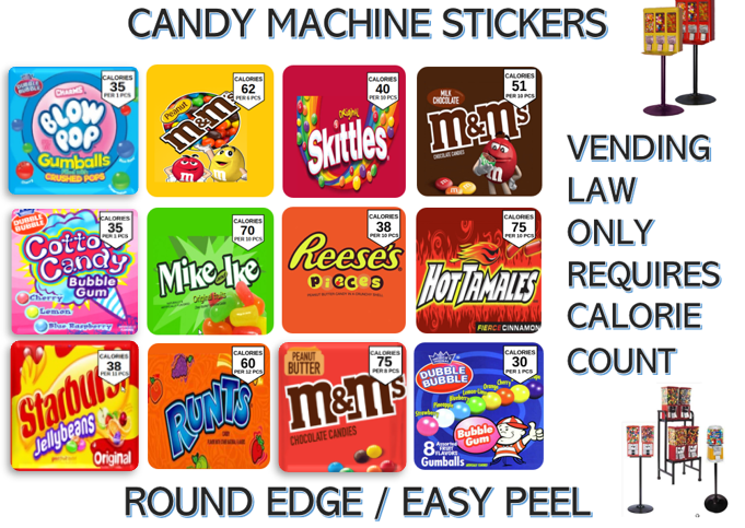 2.5" Candy Vending Labels Sticker No Calorie EASY PEEL Non-nutrition - Foto 2