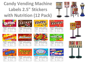 Candy Machine Sticker Vending Label with Nutrition NEW DESIGNS (12 pack)