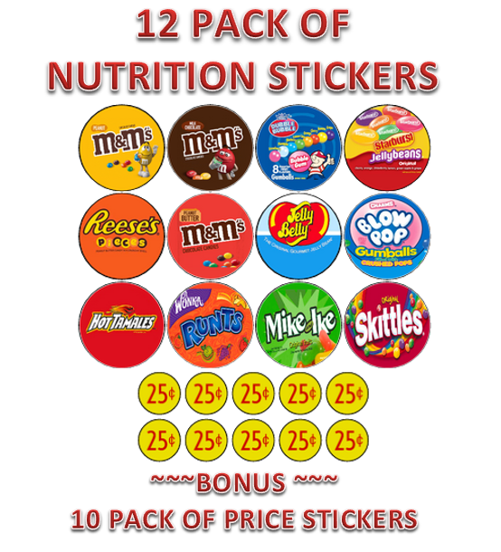 12 Pack 2" ROUND Stickers for Vending Candy Labels Machines RND