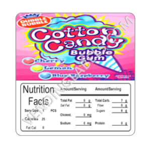Cotton Candy Gumball Vending Machine Candy Label Sticker With NUTRITION