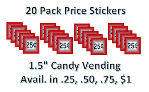 PRICE Stickers for Vending Candy Labels Machines 1.5" Square colors