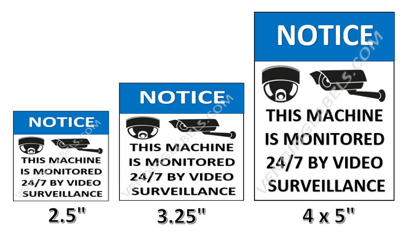 24/7 video SURVEILLANCE CAMERA Label Sticker Candy Vending crane Claw snack sode Machine