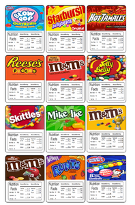  Nutrition Candy Vending Machine Labels Display Card LAMINATED