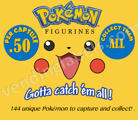 POKEMON FIGURINE Toy Candy Vending Machine Label LAMINATED DISPLAY CARD or Sticker