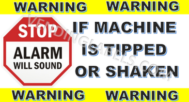 Warning Alarm Shake Tilt CRANE CLAW SODA SNACK Sticker Label for Vending Machines decal