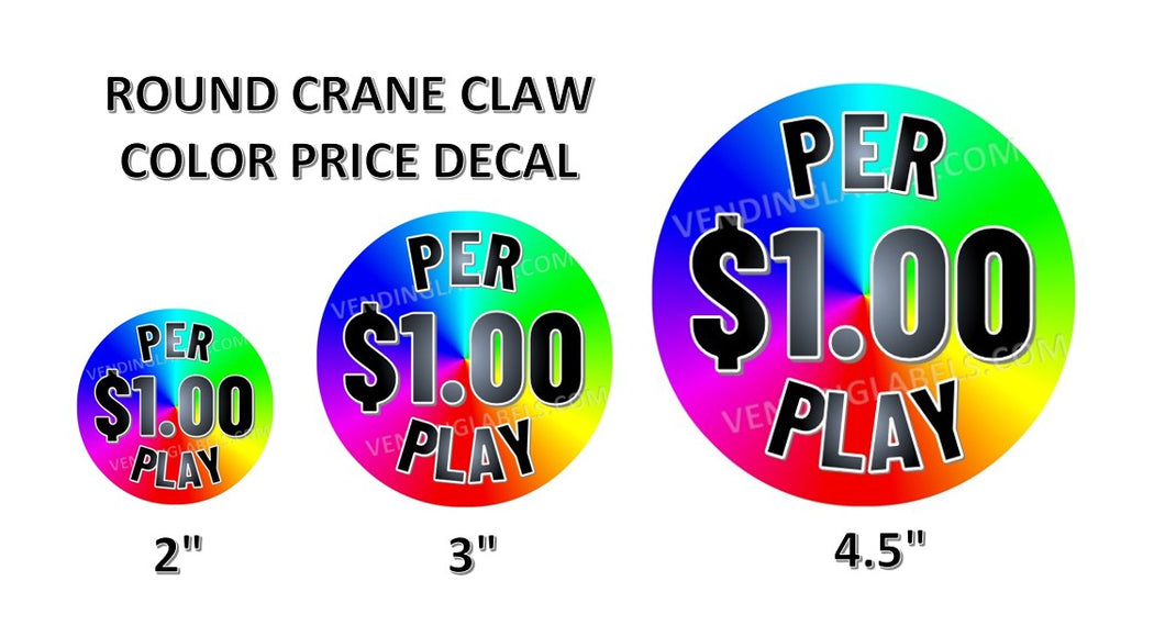 Per Play Crane Claw Price Sticker Decal Color Wheel Machine 