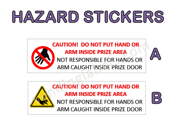 4 Pack Hands HAZARD Stickers for Vending Candy Labels Crane Machines LARGE 1X4