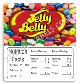 Jelly Belly Beans Vending Machine Candy Label Sticker With NUTRITION size