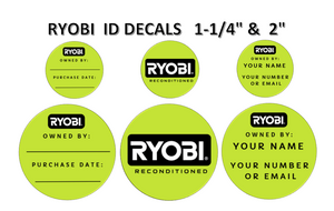 Ryobi Tool one+ ID Stickers Decals 1.25" &  2"