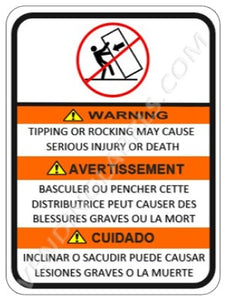 Warning Tip Tilt or Rock Stickers for Vending Candy Labels Crane Claw Machines full spanish