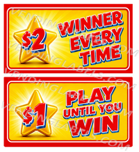 Load image into Gallery viewer, PLAY UNTIL WIN Sticker WINNER EVERY TIME Spanish available Price Vending Crane Claw Machines
