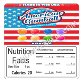 American Gumballs Vending Label NUTRITION size