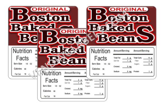Boston Baked Beans 2.5 Candy Vending Labels Sticker NUTRITION