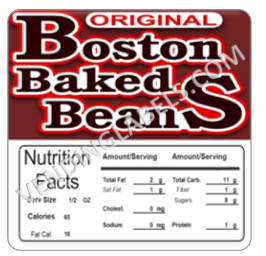 Boston Baked Beans Vending Machine Candy Label Sticker With NUTRITION size