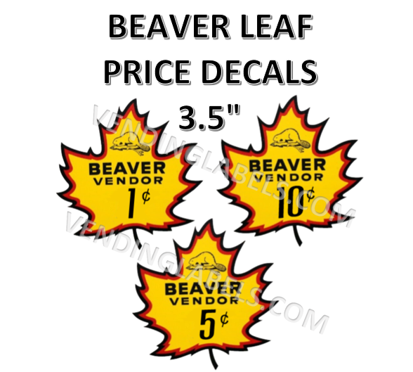 Beaver Leaf Price Stickers Decal VENDING MACHINE CANDY TOY LABEL 3.5