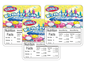 Birthday Cake Gumballs 2.5" x 2.5" Candy Vending Labels Sticker NUTRITION