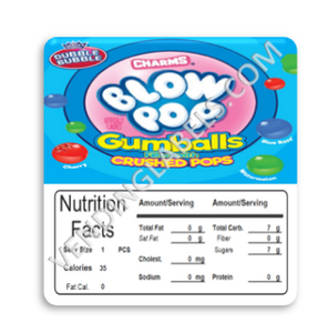 Blowpop Gumballs Vending Machine Candy Label Sticker With NUTRITION size