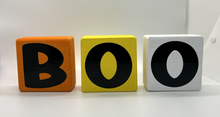 Load image into Gallery viewer, Set of 3 BOO Wooden Handmade Holiday Wood Block Halloween
