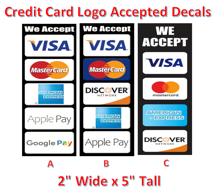 Credit Card Logo Accepted Stickers for Vending Labels Crane Claw Machines