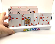 Load image into Gallery viewer, Card Holder Playing deck uno fish four suits Handmade wooden custom name heavy duty
