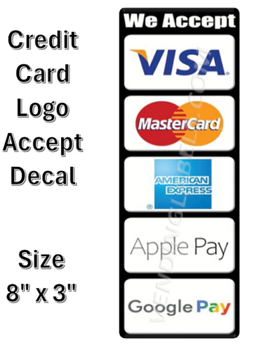 Credit Card Logo Accepted Sticker Crane Claw Machines Soda Snack Visa MC