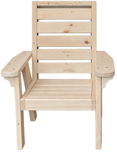 Load image into Gallery viewer, A light natural wood slatted armchair with a tall backrest and wide armrests, shown against a plain white background.
