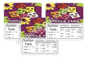 Chicle Tabs 2.5" x 2.5" Candy Vending Labels Sticker NUTRITION