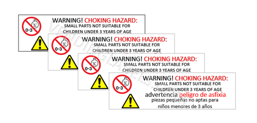 CHOKE HAZARD spanish Stickers for Vending Candy Labels Crane Machines LARGE