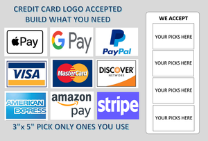 Credit Card Logo Accepted Stickers for Vending Labels Crane Claw Soda Snack Machines