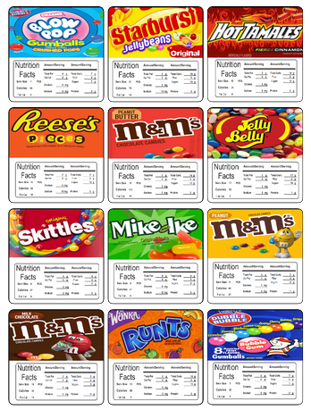 Nutrition Candy Vending Machine Labels Display Card LAMINATED